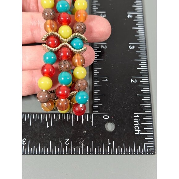 Boho Tribal Red Green Bead Three Row Stretch Bracelet 7" - Picture 8 of 8